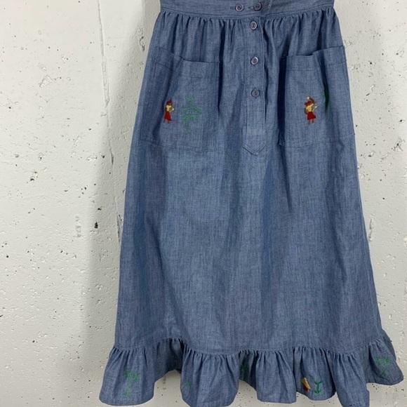 Vintage Handmade size Small Blue Embroidered Peasant MIDI Skirt - Picture 6 of 13